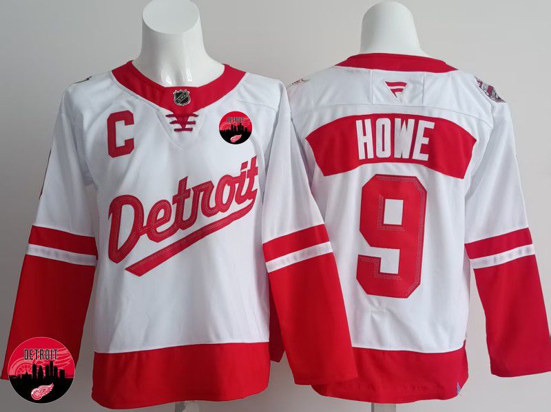 Men Detroit Red Wings #9 Howe White 2025 Fanatics Home Premium NHL Jersey style 5